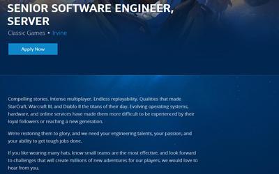 暴雪招聘資深軟件工程師，暗黑破壞神2重制版或即將啟動